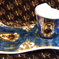 دو پارچه ویرا  رنگ سورمه ای زیرو رو قهوه خوری چینی چایخوری 