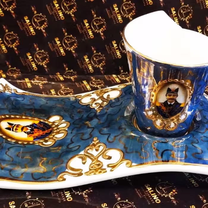 دو پارچه ویرا  رنگ سورمه ای زیرو رو قهوه خوری چینی چایخوری 