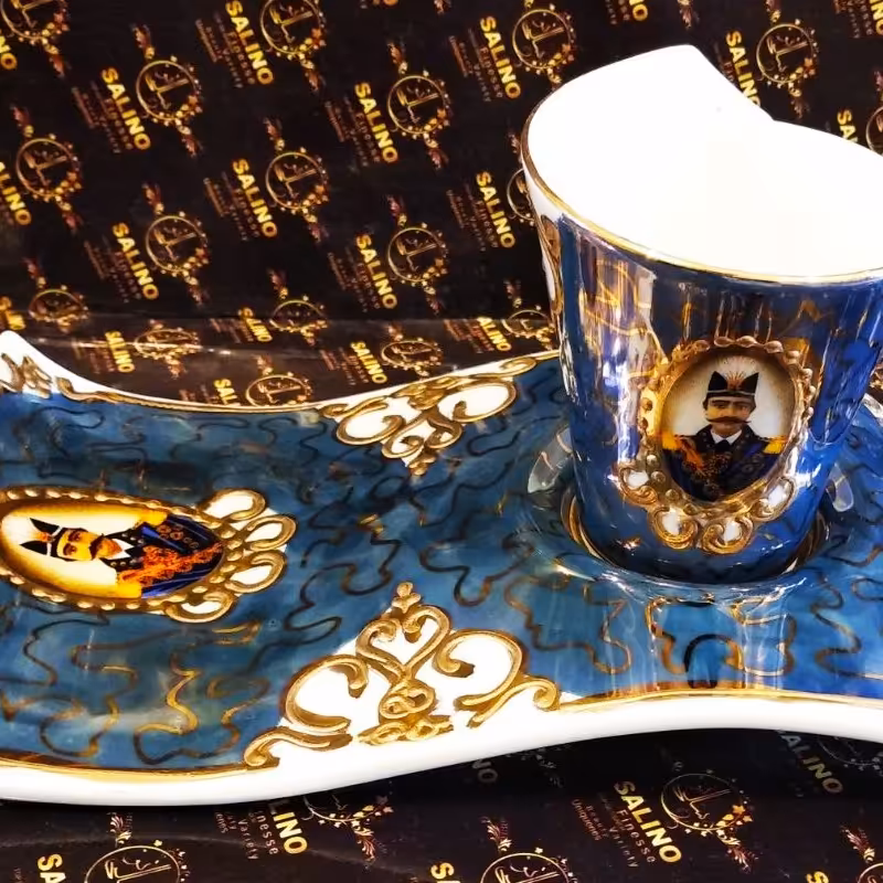 دو پارچه ویرا  رنگ سورمه ای زیرو رو قهوه خوری چینی چایخوری 