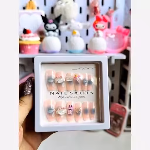 ناخن مصنوعی پینترستی فانتزی کیوت خاص کاشت شده با مواد عالی نگین دار تزیین شده پاپیون ناخن کره ای دیزاین شده