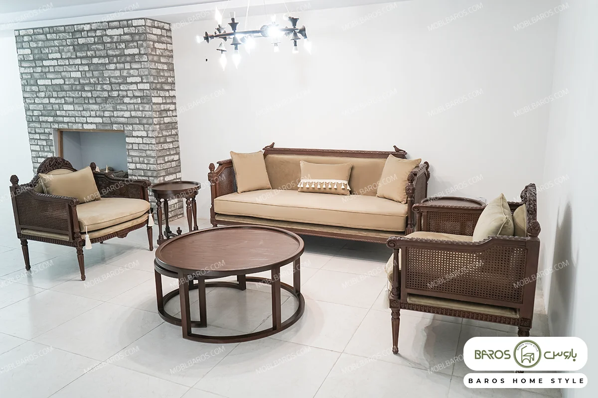 مبل نئوکلاسیک کاجی طرح گنجشک دار کد 2