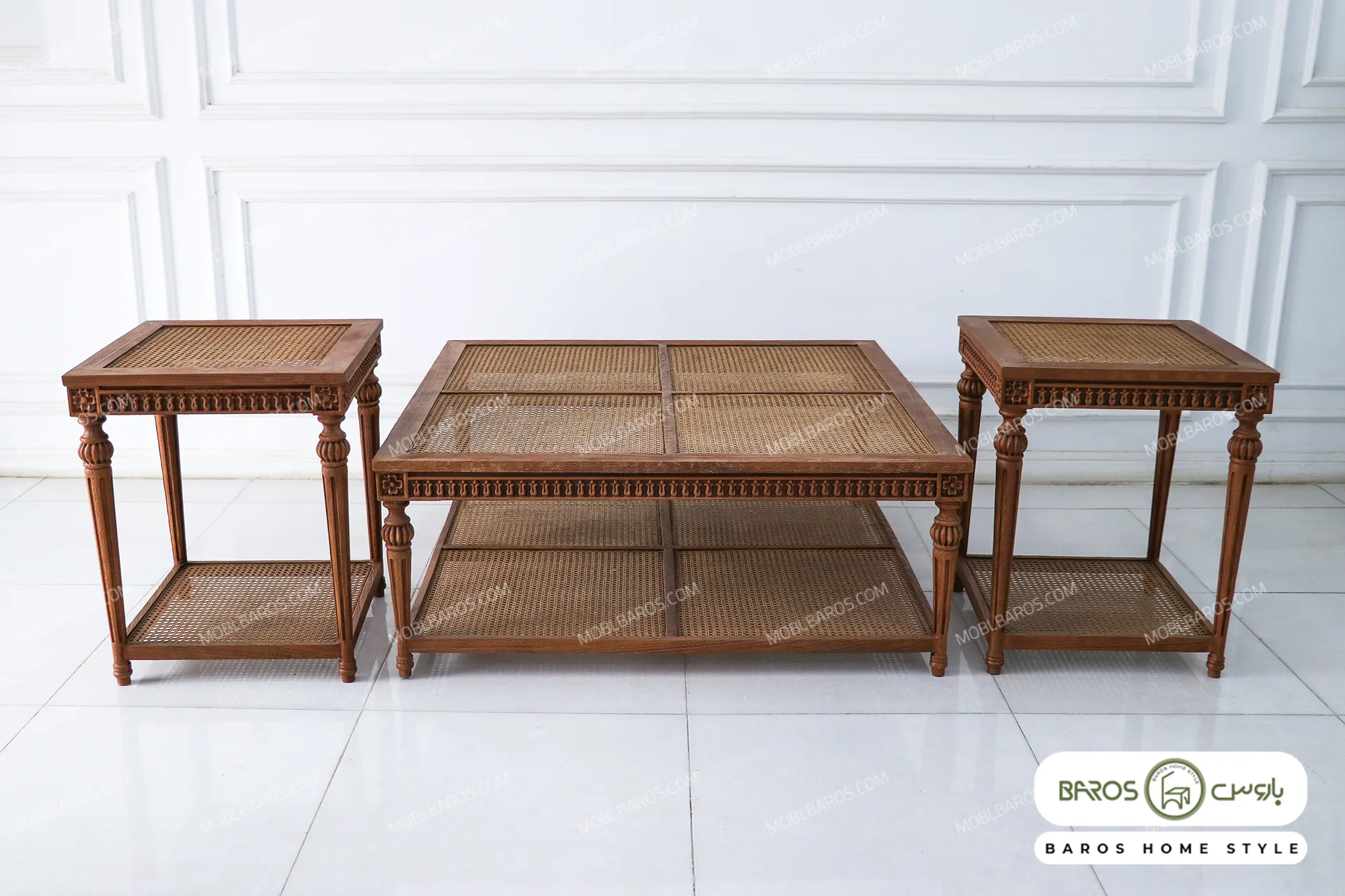 میز جلو مبلی و عسلی حصیری کاجی کد 7