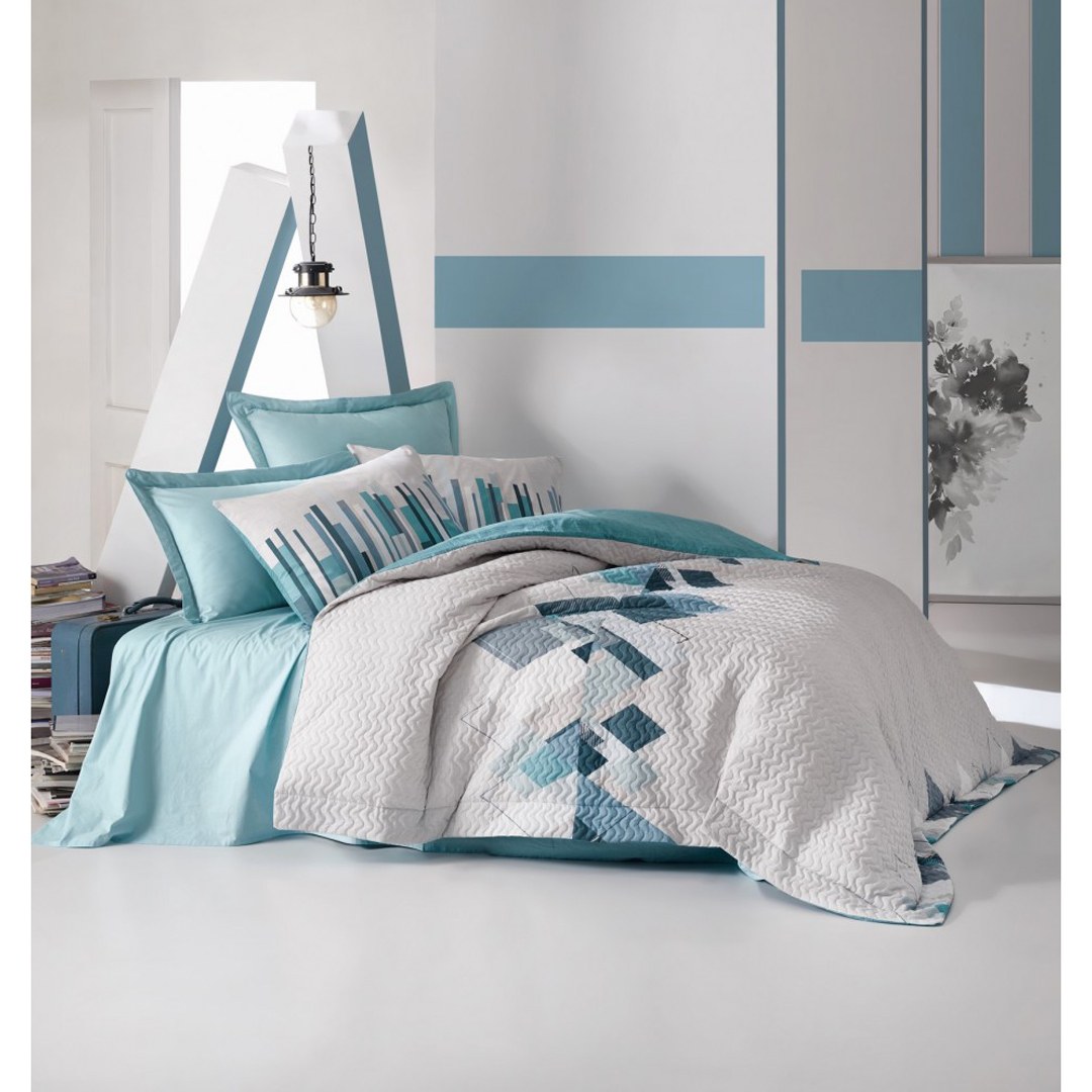 ست روتختی پنبه دوزی کاتن باکس مدل Mode line Nesto Petrol دو نفره 4 تکه