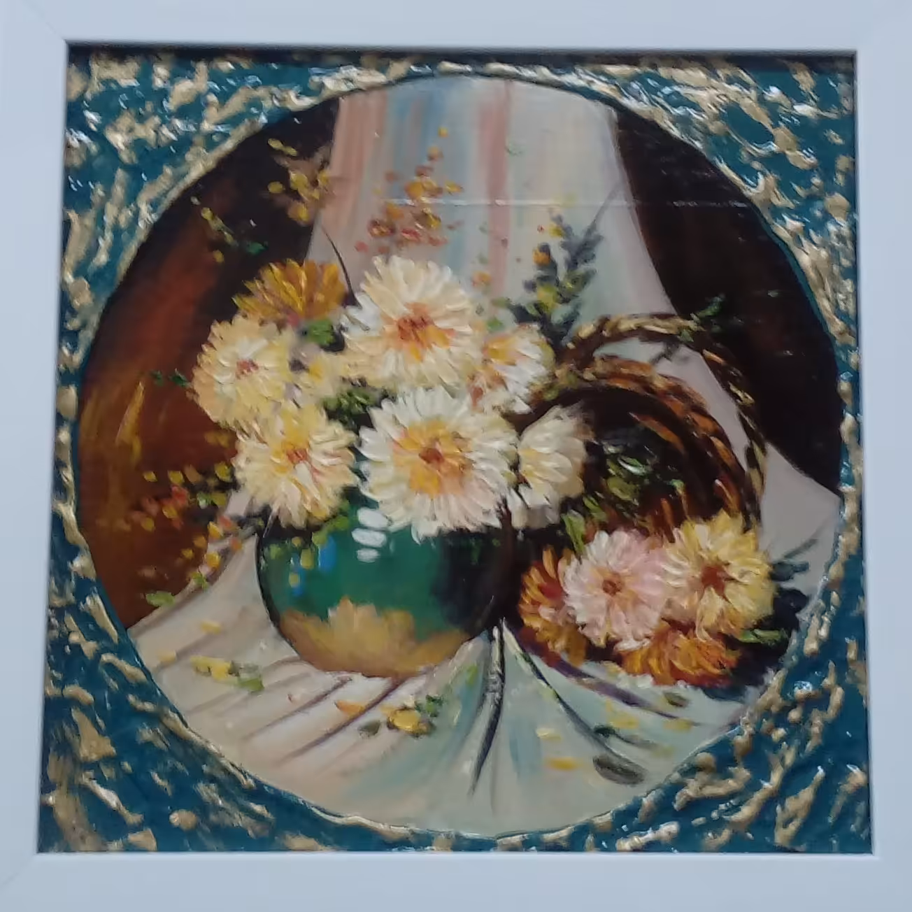 نقاشی رنگ روغن و قاب دور کار