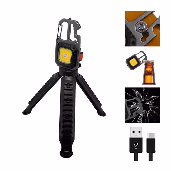 نور افکن و چراغ قوه شارژی چند کاره مربعی جیبی فوق قوی مسافرتی با پایه مدل W5138