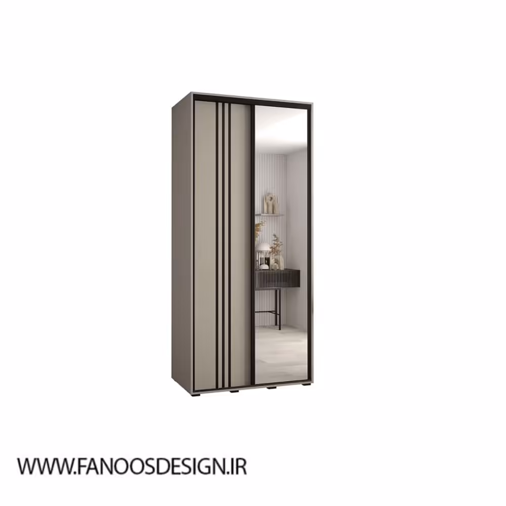 کمد لباس 2 درب کشویی طوسی با آینه وسط  کد 8832