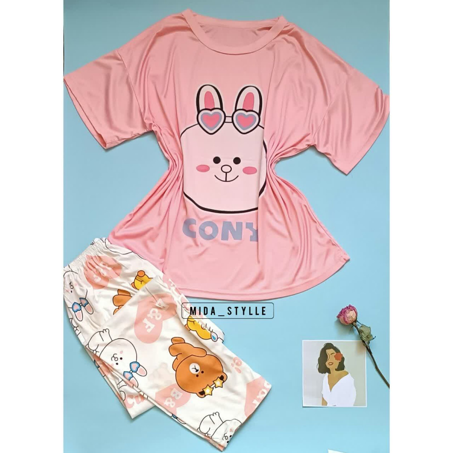 ست تیشرت شلوار دخترانه و زنانه گیاهی وارداتی (6طرح مختلف)