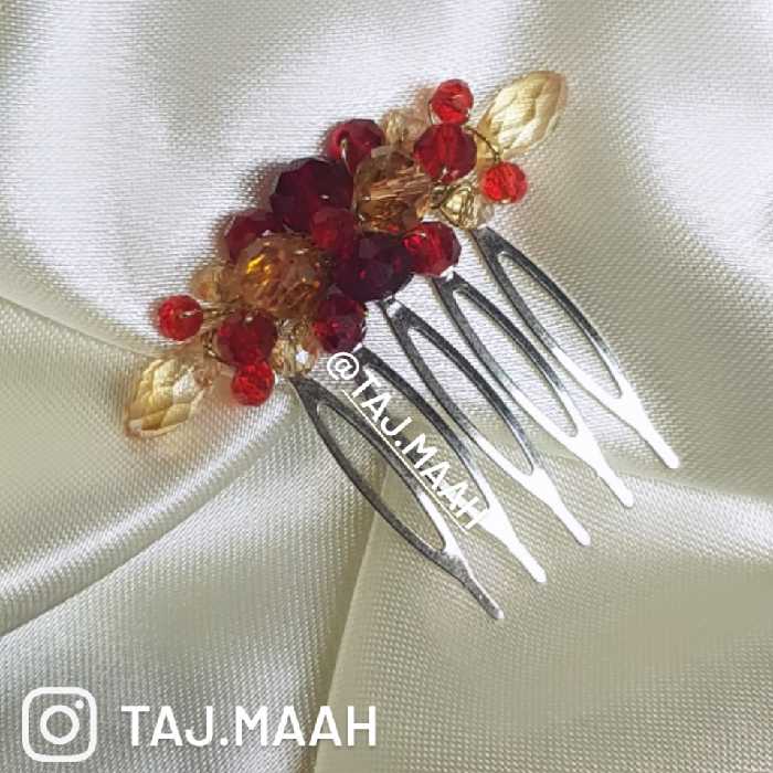 شانه مو و شانه شینیون کریستال قرمز مدل SH1SMRD ماه فام و تاج ماه