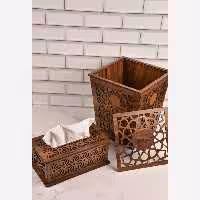 سطل و جا دستمال کاغذی چوبی