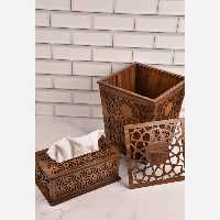 سطل و جا دستمال کاغذی چوبی