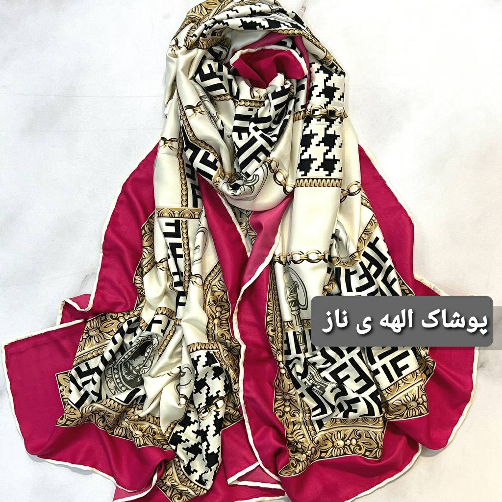 شال ابریشم توییل اعلا سرخابی و سفید