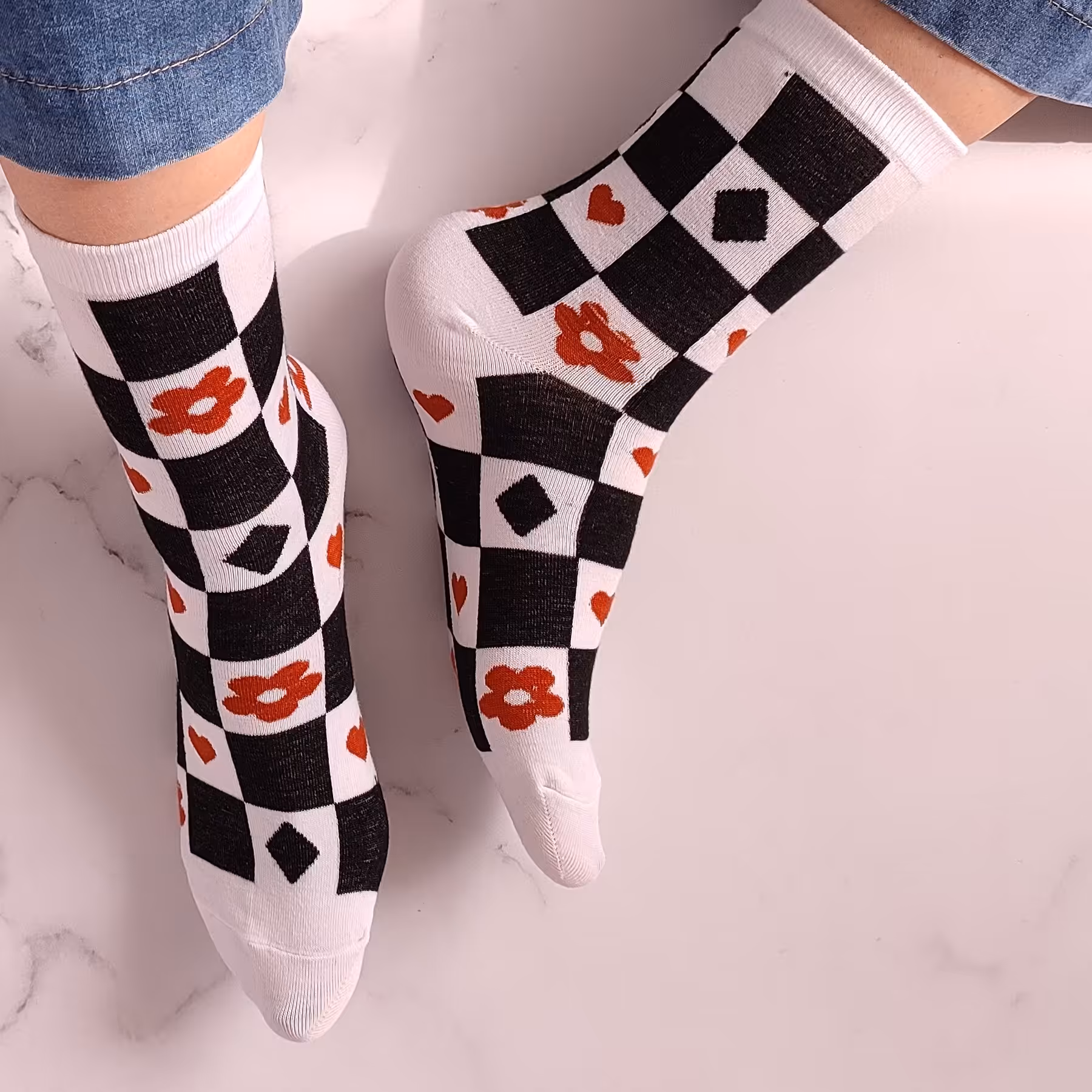 جوراب ساق بلند طرح کارت بازی