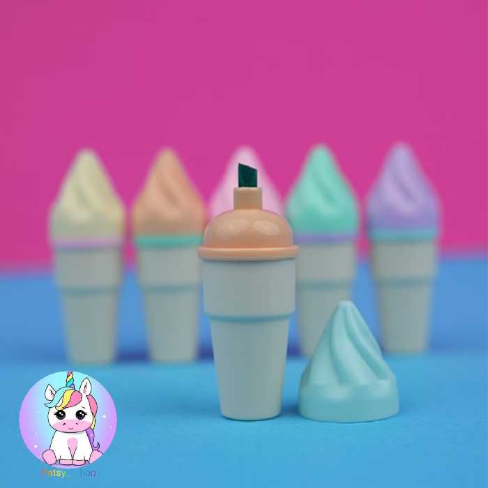 لوازم تحریر فانتزی ماژیک علامت زن و هایلایتر فانتزی بسته 6 رنگ مدل بستنی قیفی