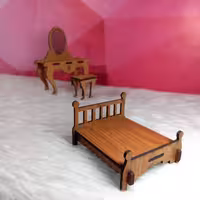 ماکت تخت خواب چوبی کد2-ماکت تختخواب اسباب بازی-ماکت لوازم خانه-ماکت گلدونه