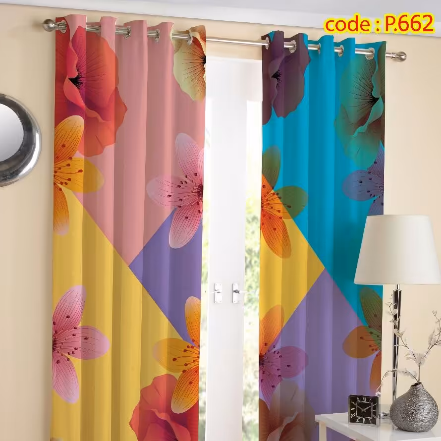 پرده پذیرایی دو قواره طرح گل ابرنگی کد P662