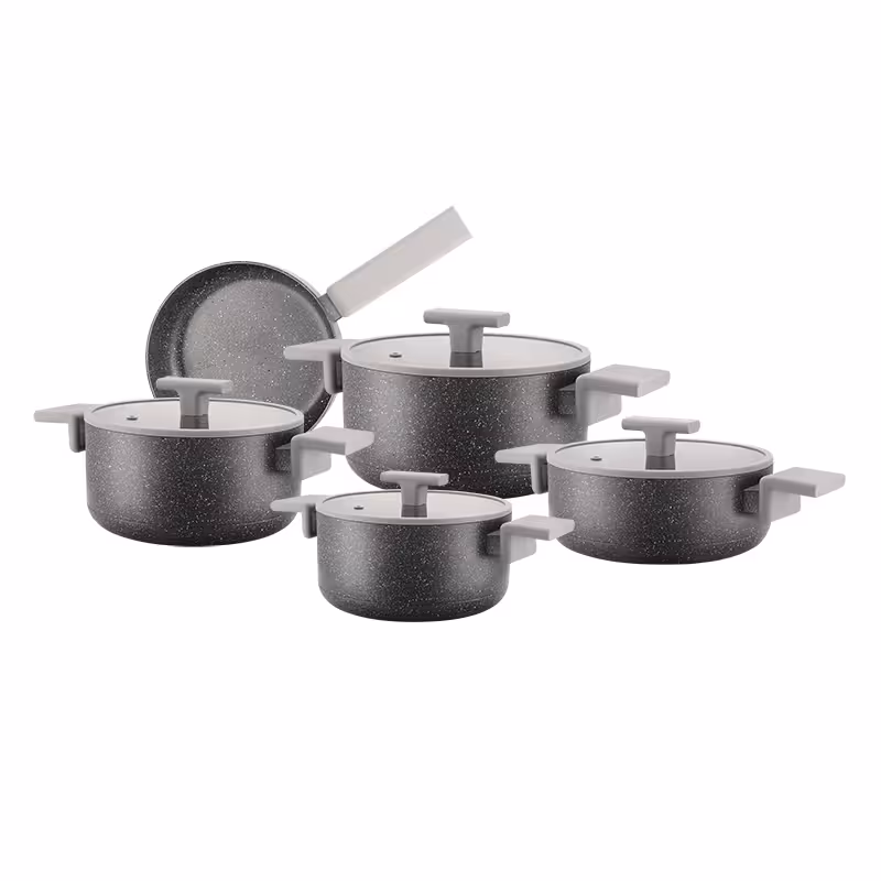 سرویس قابلمه 9 پارچه بایوگرانیت پرارین مدل استیما رنگ طوسی  درب سیلیکون