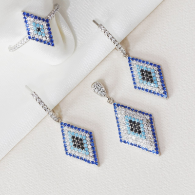 نیمست نقره طرح چشم و نظر مدل لوزی زنانه کد 1758