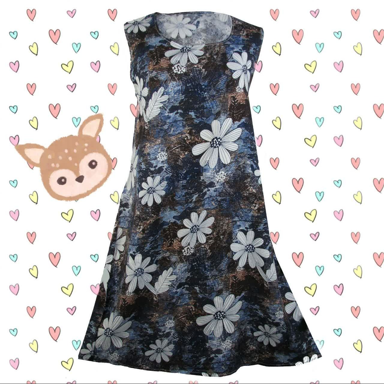 پیراهن نخی زنانه فری سایز 38 تا 46مدل گل داوودی ابی