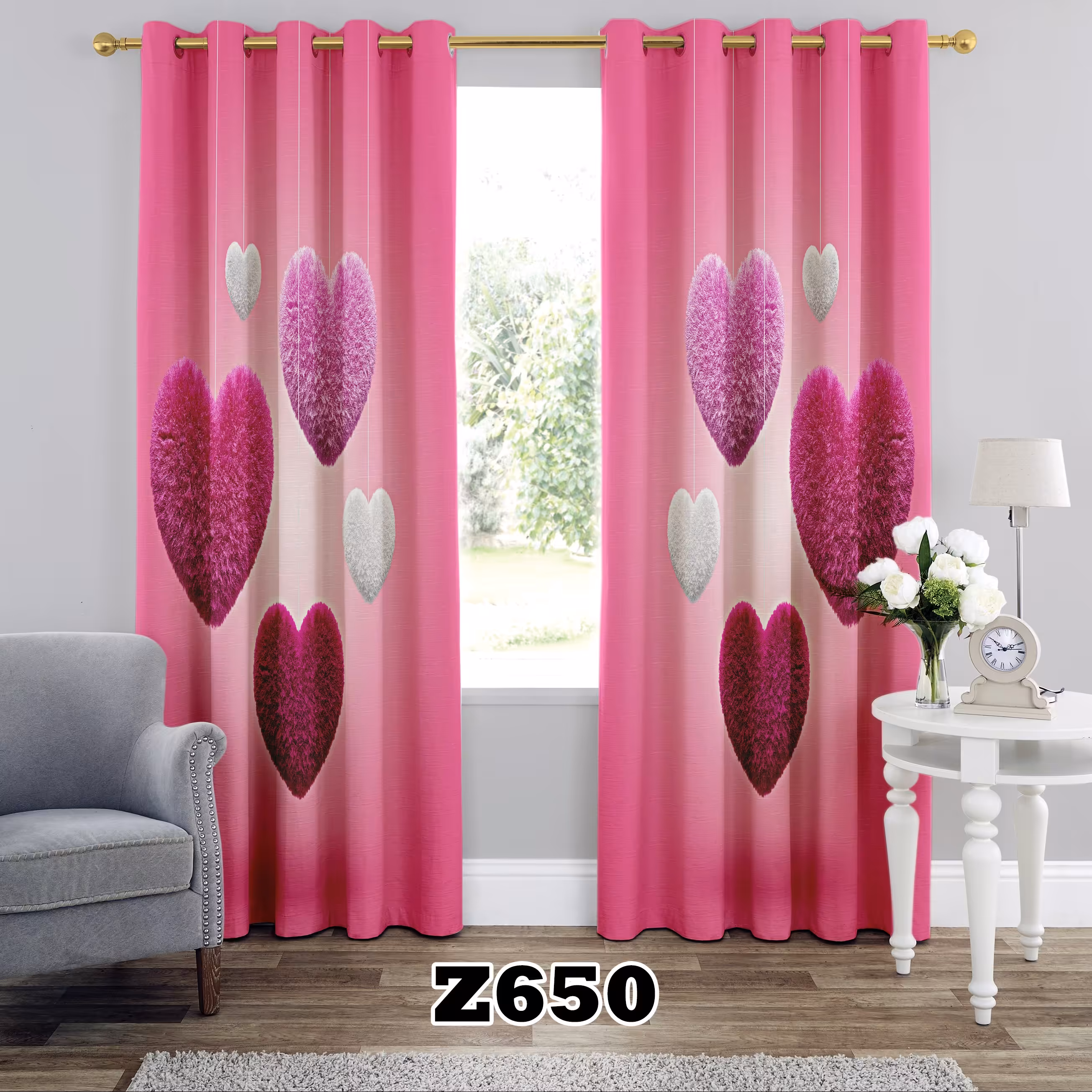 پرده چاپی طرح قلب کد Z650  تک قواره ارتفاع 300 عرض 140 سانت