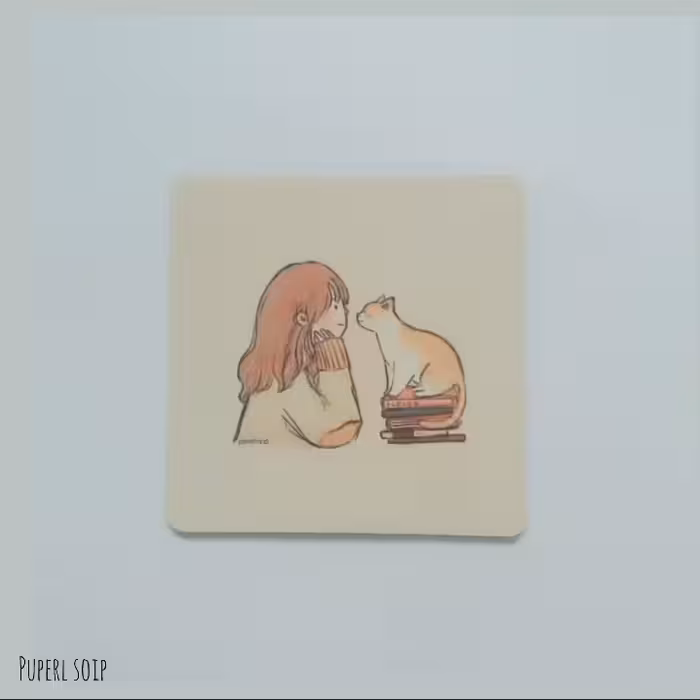 زیر لیوانی طرح دختر و بچه گربه 