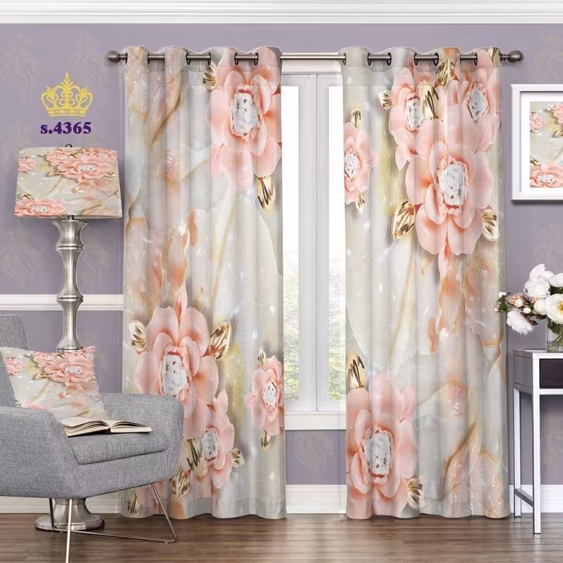 پرده پذیرایی دو قواره طرح گل سه بعدی کد S4365