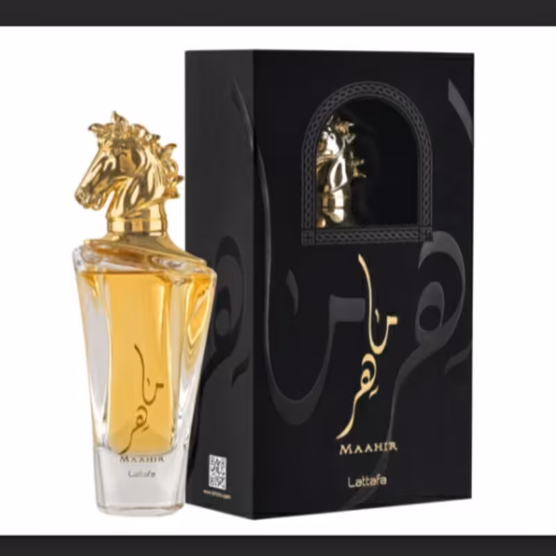 ادکلن ماهر طلایی  با رایحه شرقی مرکب عطری شیرین معتدل و ارامش بخش با ماندگاری و پخش بوی عالی برند لطافه