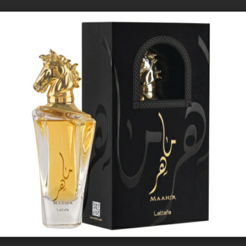 ادکلن ماهر طلایی با رایحه شرقی مرکب عطری شیرین معتدل و ارامش بخش با ماندگاری و پخش بوی عالی برند لطافه