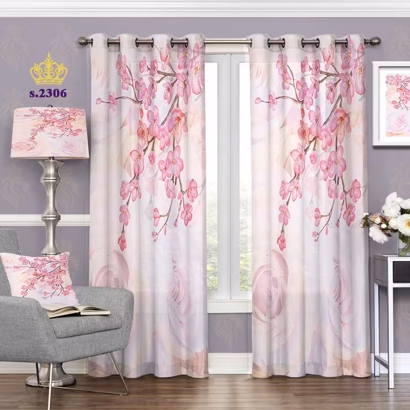 پرده پذیرایی دو قواره طرح گل کد S2306