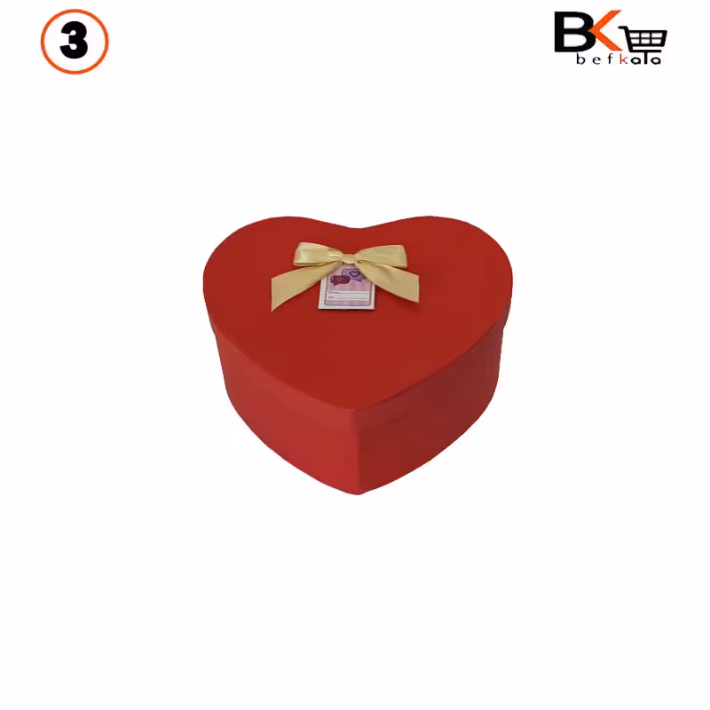باکس کادویی  قلبی پاپیون دار سایز کوچک قرمز کد 16 سایز سه