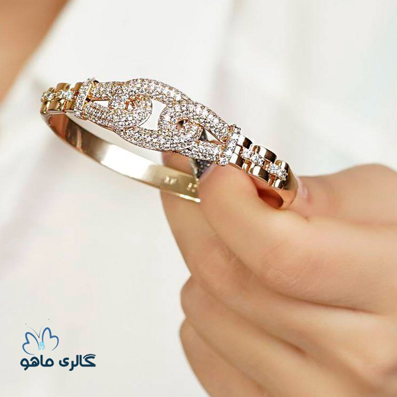 دستبند النگویی ژوپینگ مدل نگین بافت کد DAXPG207 رنگ ثابت و ضدحساسیت