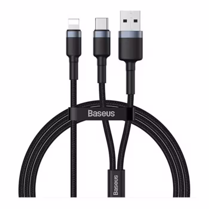 قیمت و خرید کابل تبدیل 1.2 متری USB/USB-C به لایتنینگ بیسوس Cafule 2in1 PD CATKLF-ELG1 | یاس ارتباط