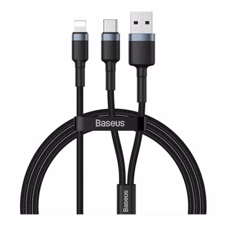 قیمت و خرید کابل تبدیل 1.2 متری USB/USB-C به لایتنینگ بیسوس Cafule 2in1 PD CATKLF-ELG1 | یاس ارتباط
