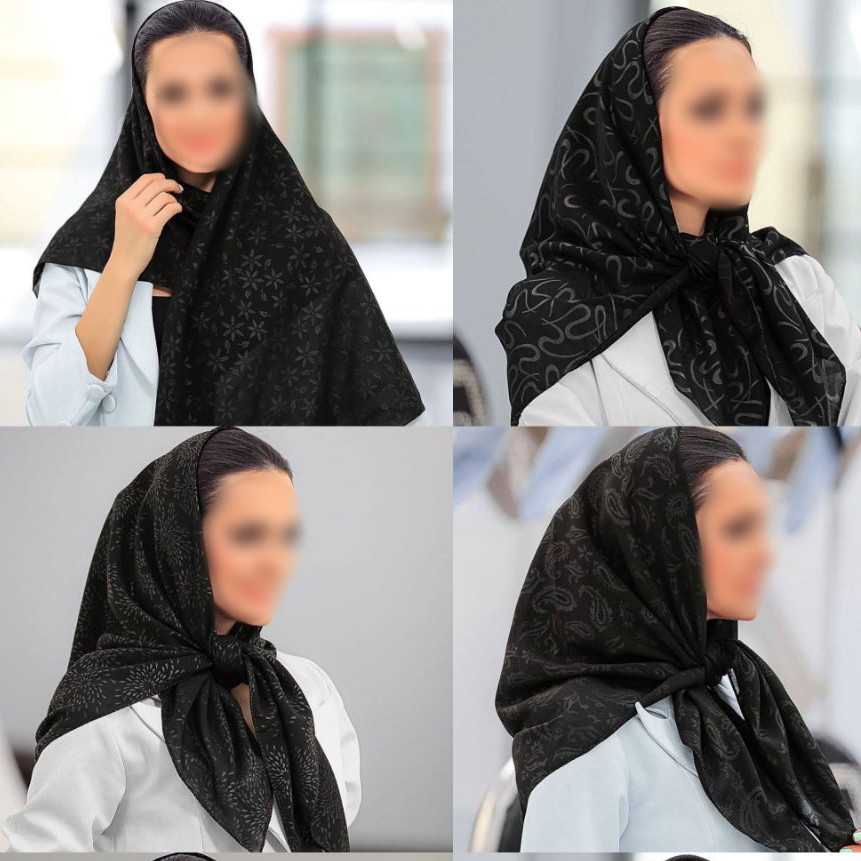 روسری حریر کرپ جت بلک گل پرس