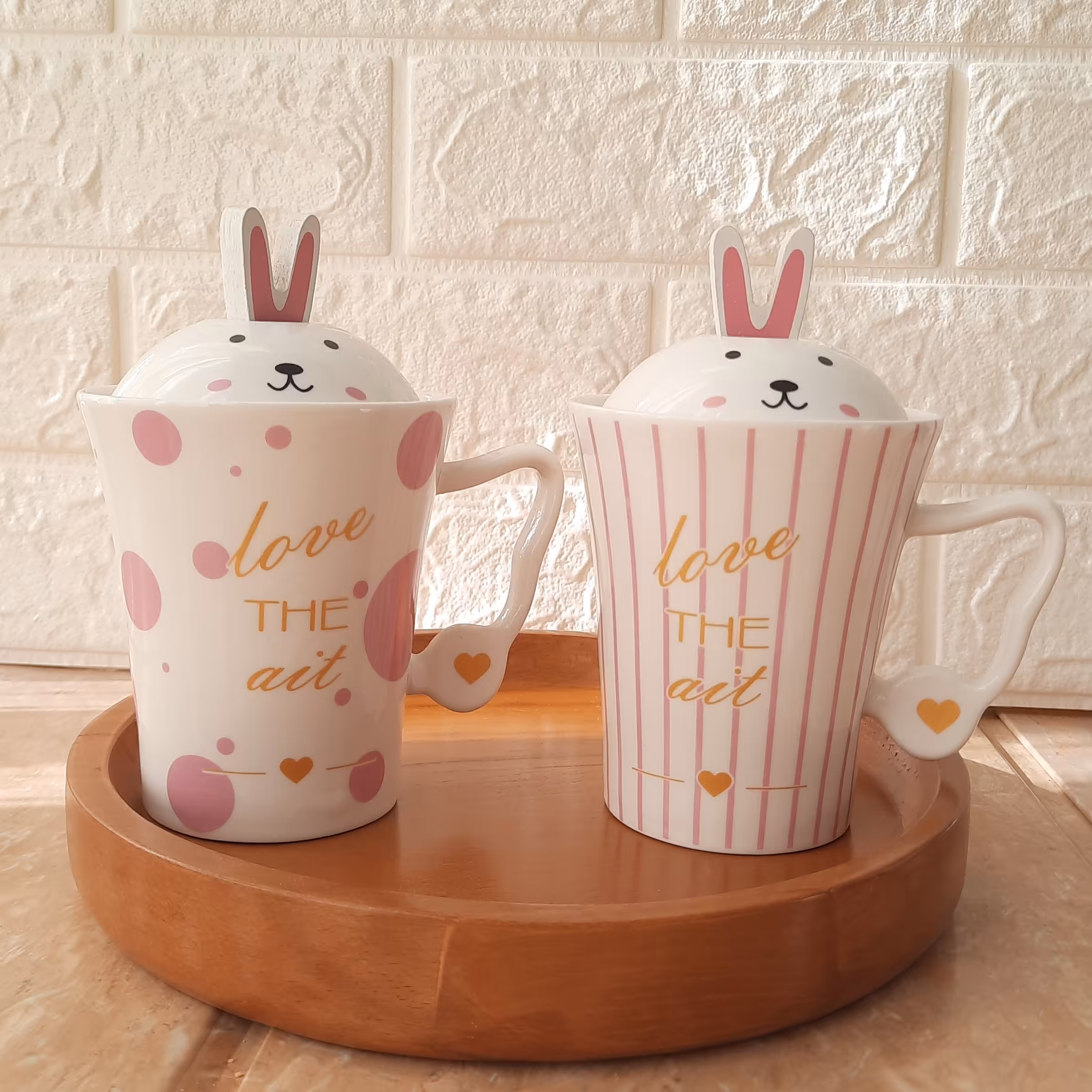 ماگ درب دار با قاشق استیل طرح خرگوش