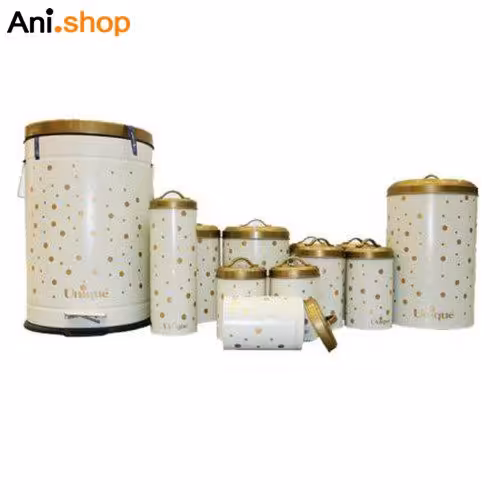 ست جا ادویه 12 تایی فانتزی توپی کرم درب طلایی مدل UN-8037 کد 219