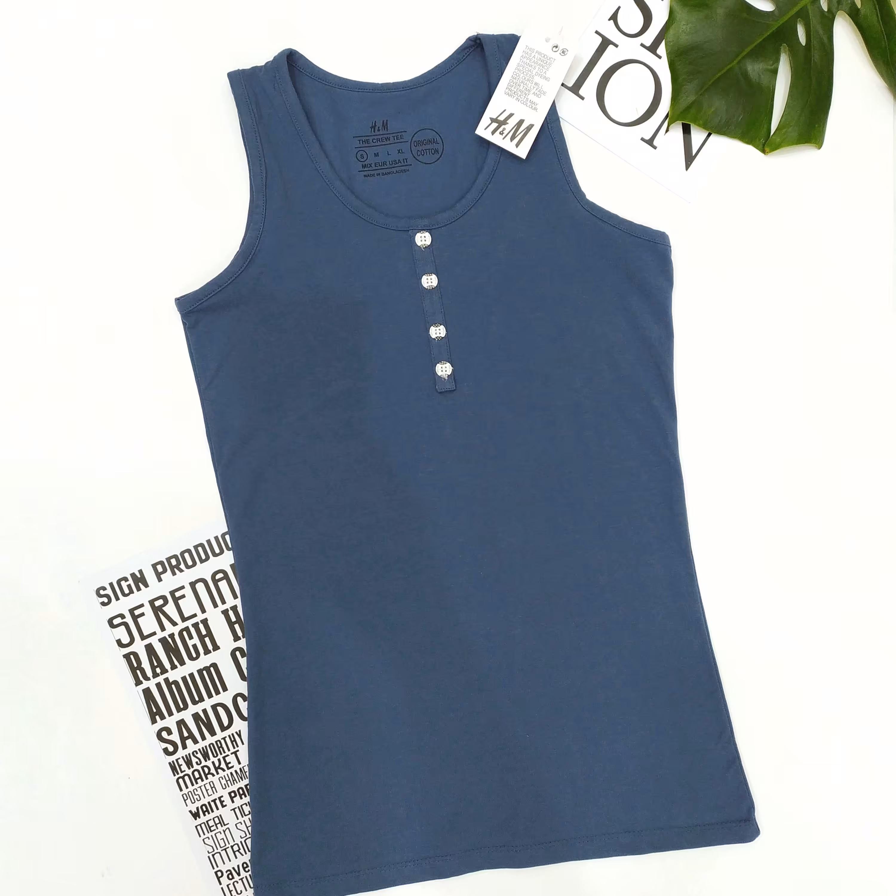 تاپ زنانه ساده نخی وارداتی اچ اند ام اصل سورمه ای روشن