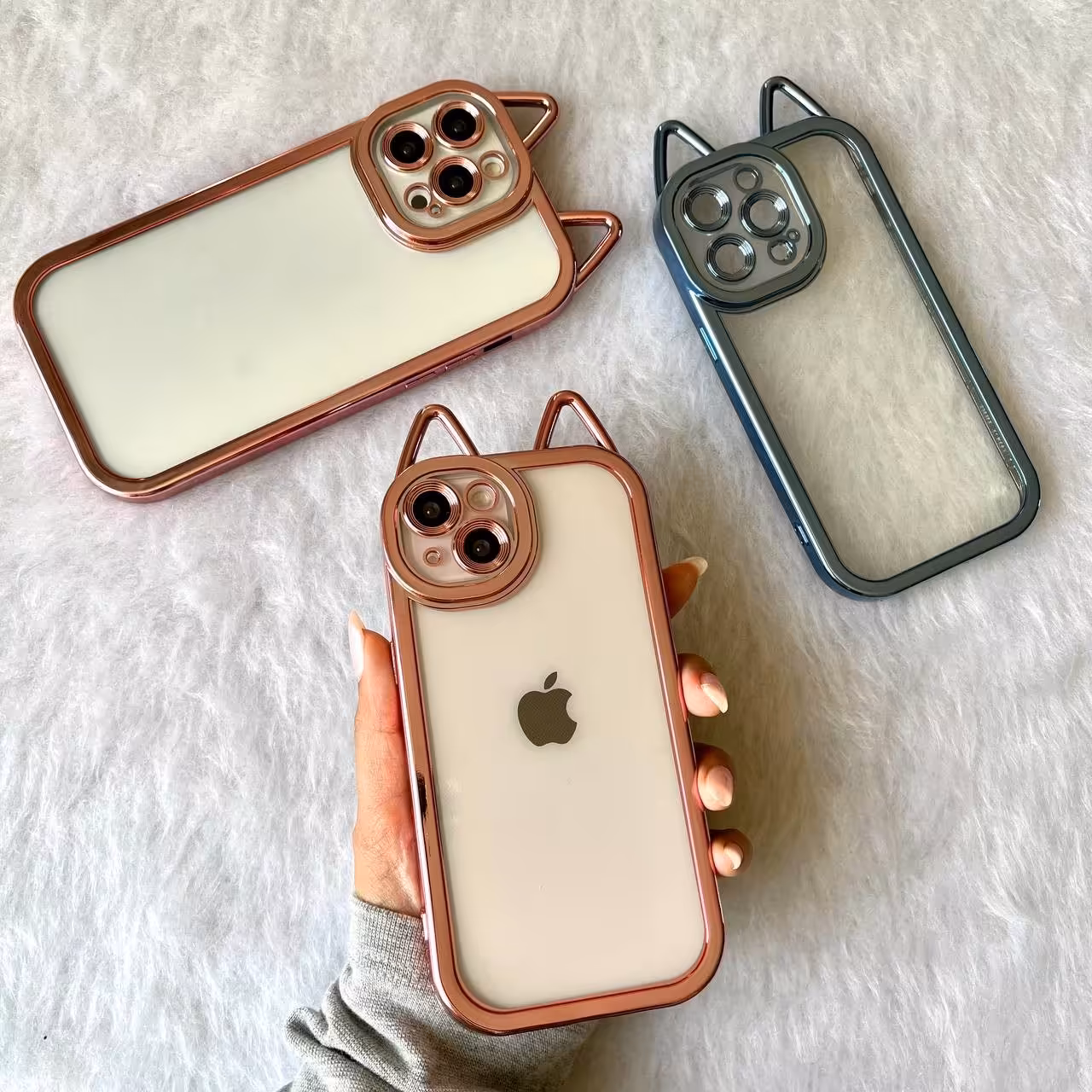 قاب گوشی الکتروپلیتینگ گوش دار گربه ای برای آیفون سری 11 به بالا