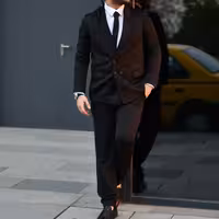 ست کت و شلوار مشکی جنس پارچه کاردین داخل آستر ساتن سایزبندی Mالی4XL معادل 46الی56