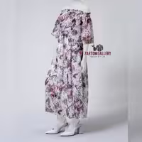 پیراهن زنانه بلند آف شولدر سفید گلدار آیلار