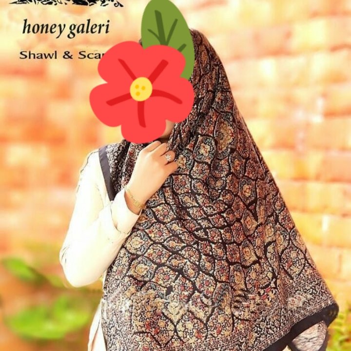 روسری ساتن طرح کندو دور چرخ دوزی
