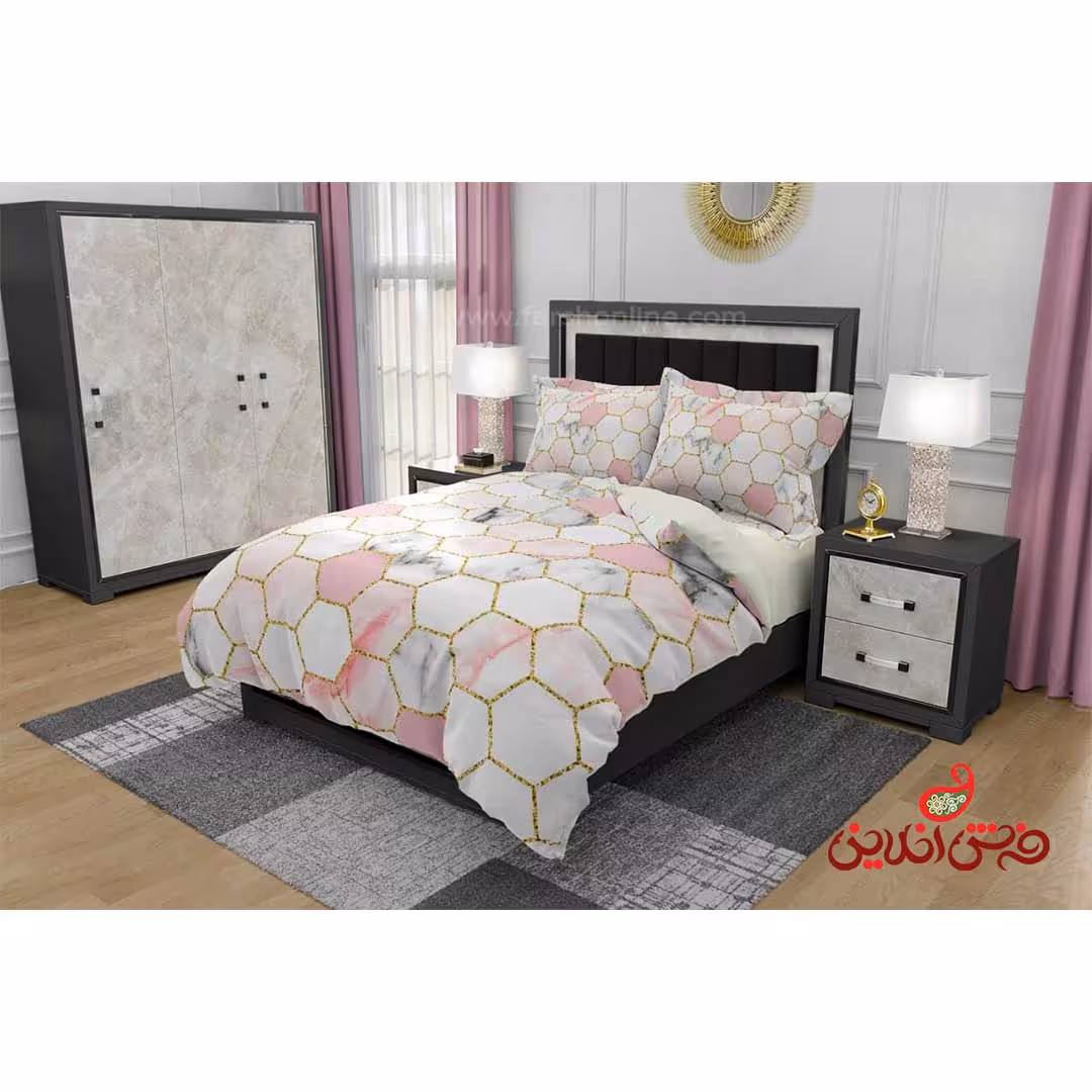روتختی طرح کندویی صورتی سفید کد 3208