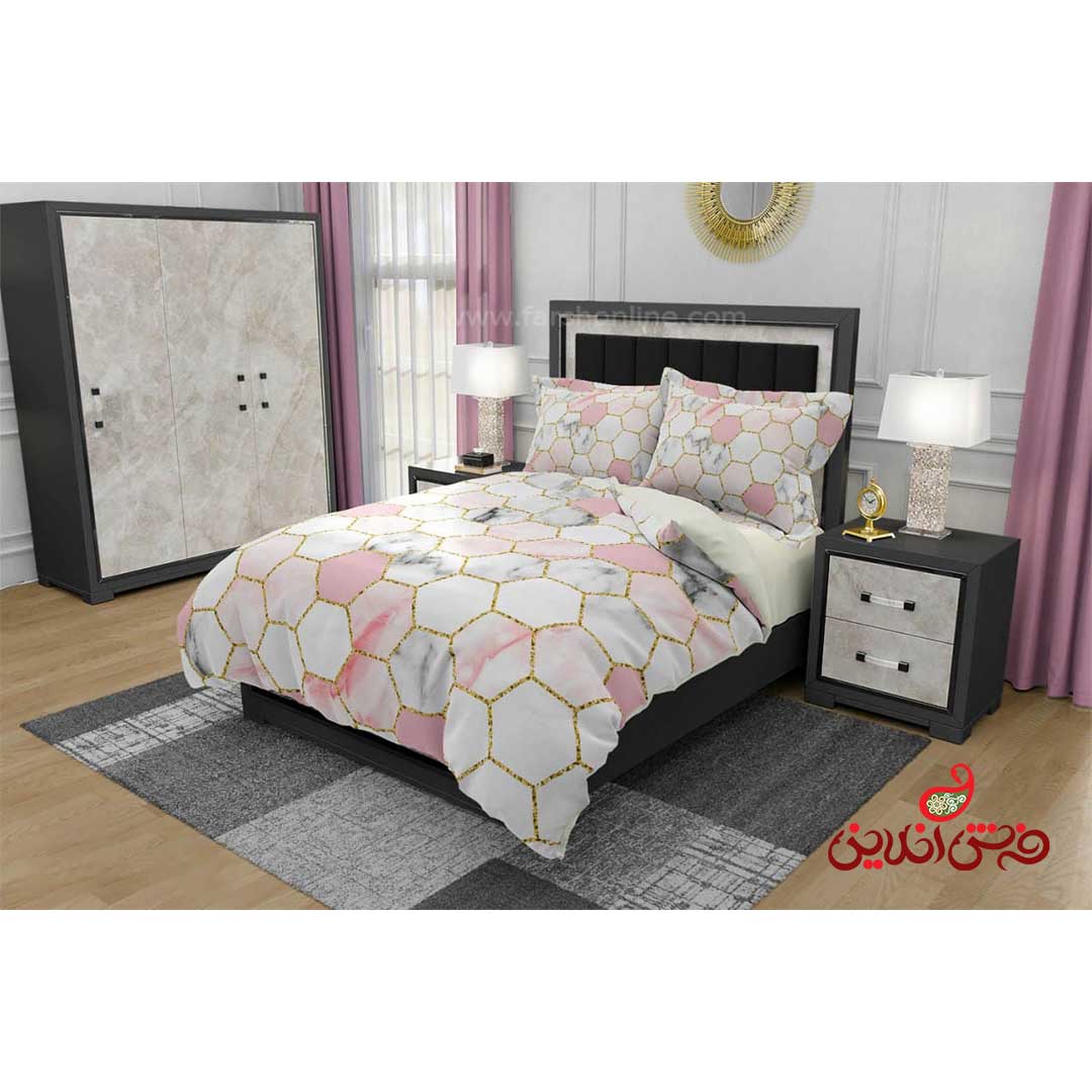 روتختی طرح کندویی صورتی سفید کد 3208