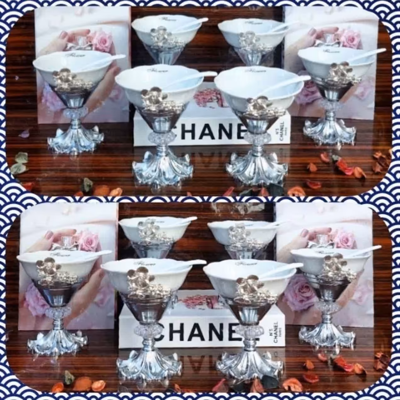 ست بستنی خوری پایه دار طرح سیلور 