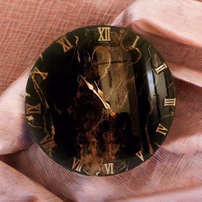 ساعت دیواری رزینی قطر پنچاه سانت طرح مشکی مرمر
