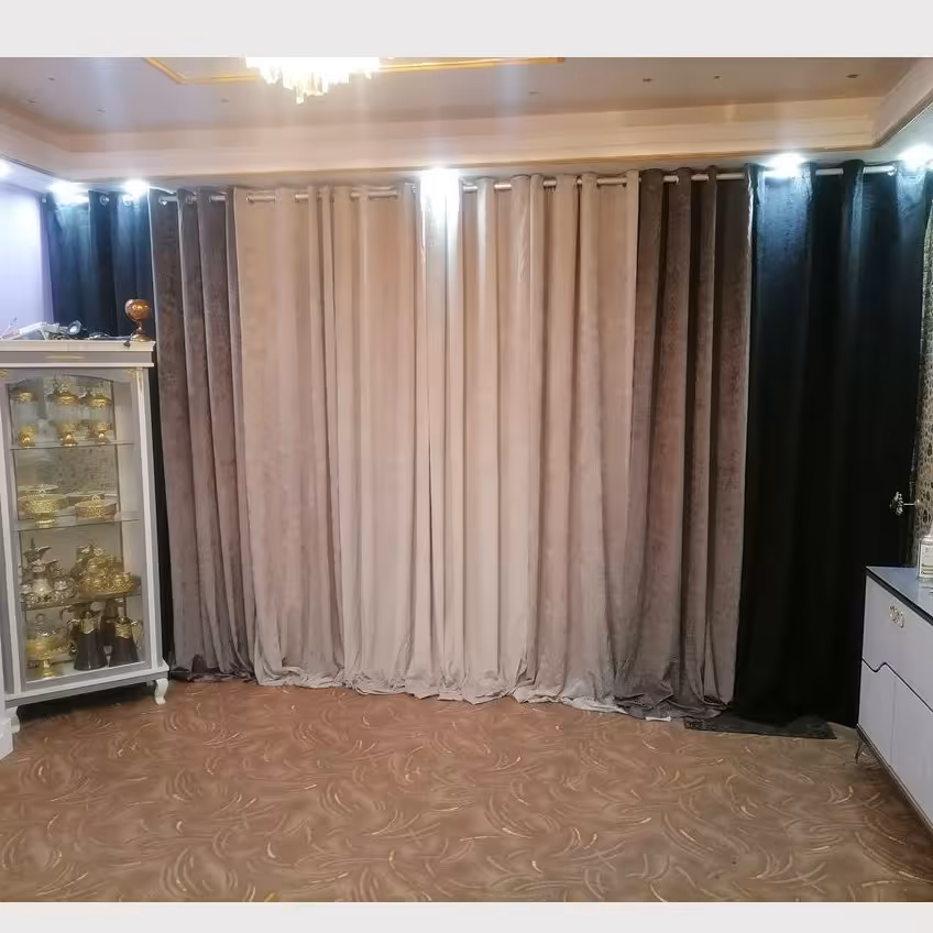 پرده پنل آماده مخمل شانل پانچ  فلزی سه رنگ شش تکه ارسال یک روزه و رایگان