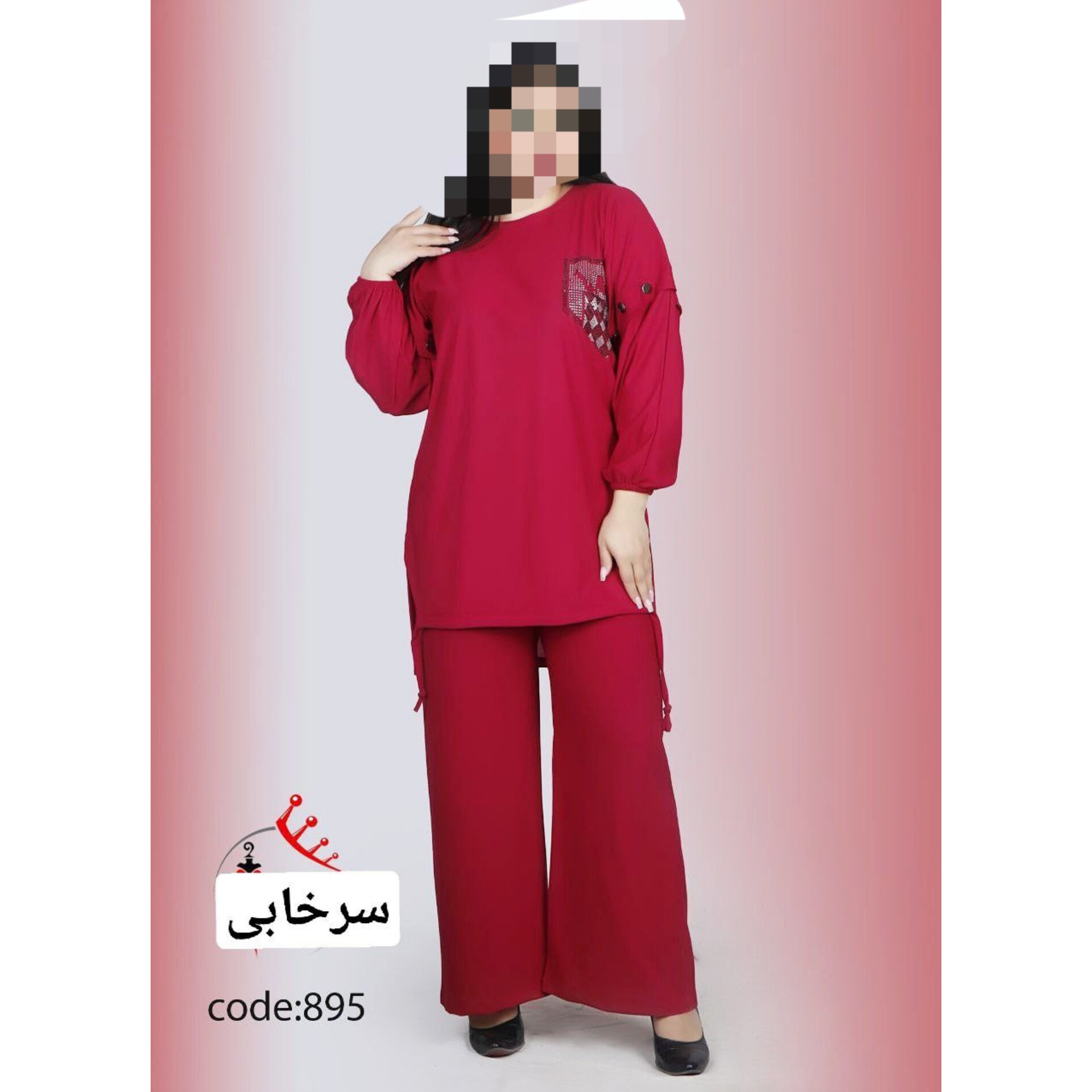 تونیک وشلوار استین دکمه.جیب نگینی