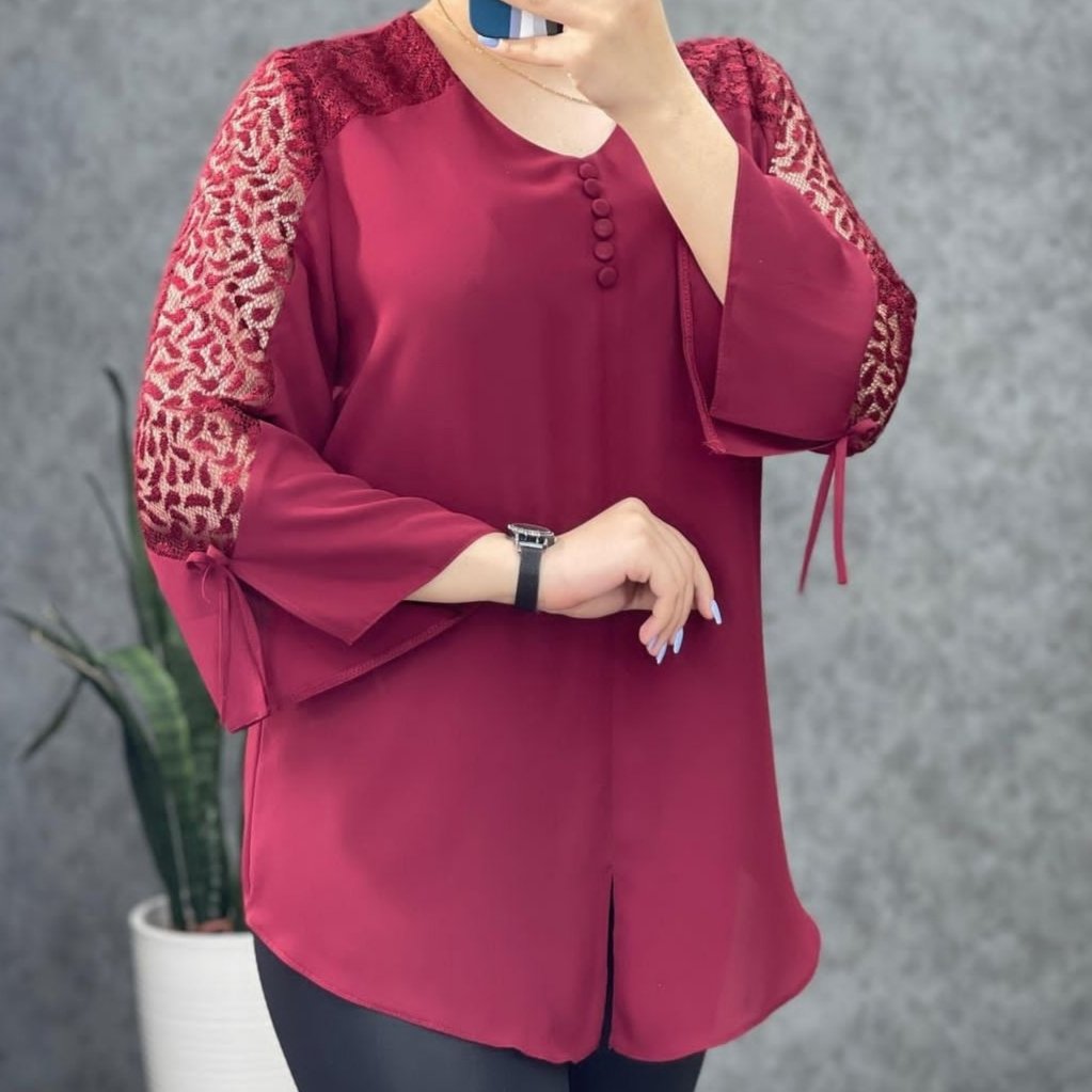 شومیز حریر آستین گیپور دارای سایزبندی مختلف ار سایز 40 تا 50
