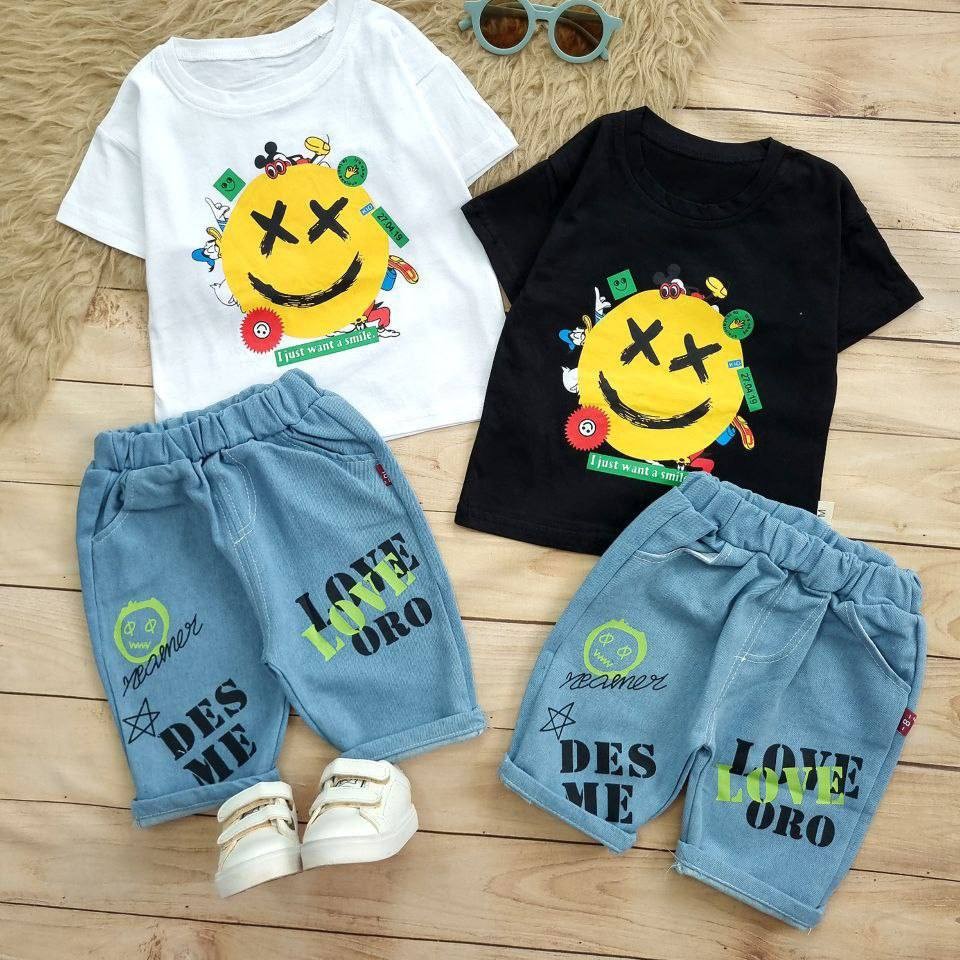 ست تیشرت و شلوارک جین اسپورت وارداتی کیفیت تضمینی مناسب 1 تا 4 سال جنس بلوز پنبه دورو جنس شلوارک جین