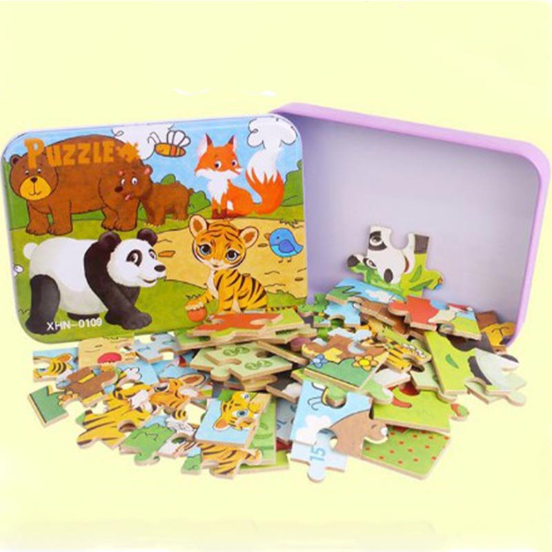 پازل چوبی حیوانات وحشی با قوطی فلزی مدل XHN0109