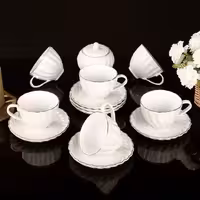 فنجون چای خوری 14 پارچه کارمن  سفید خط طلا لیمون 